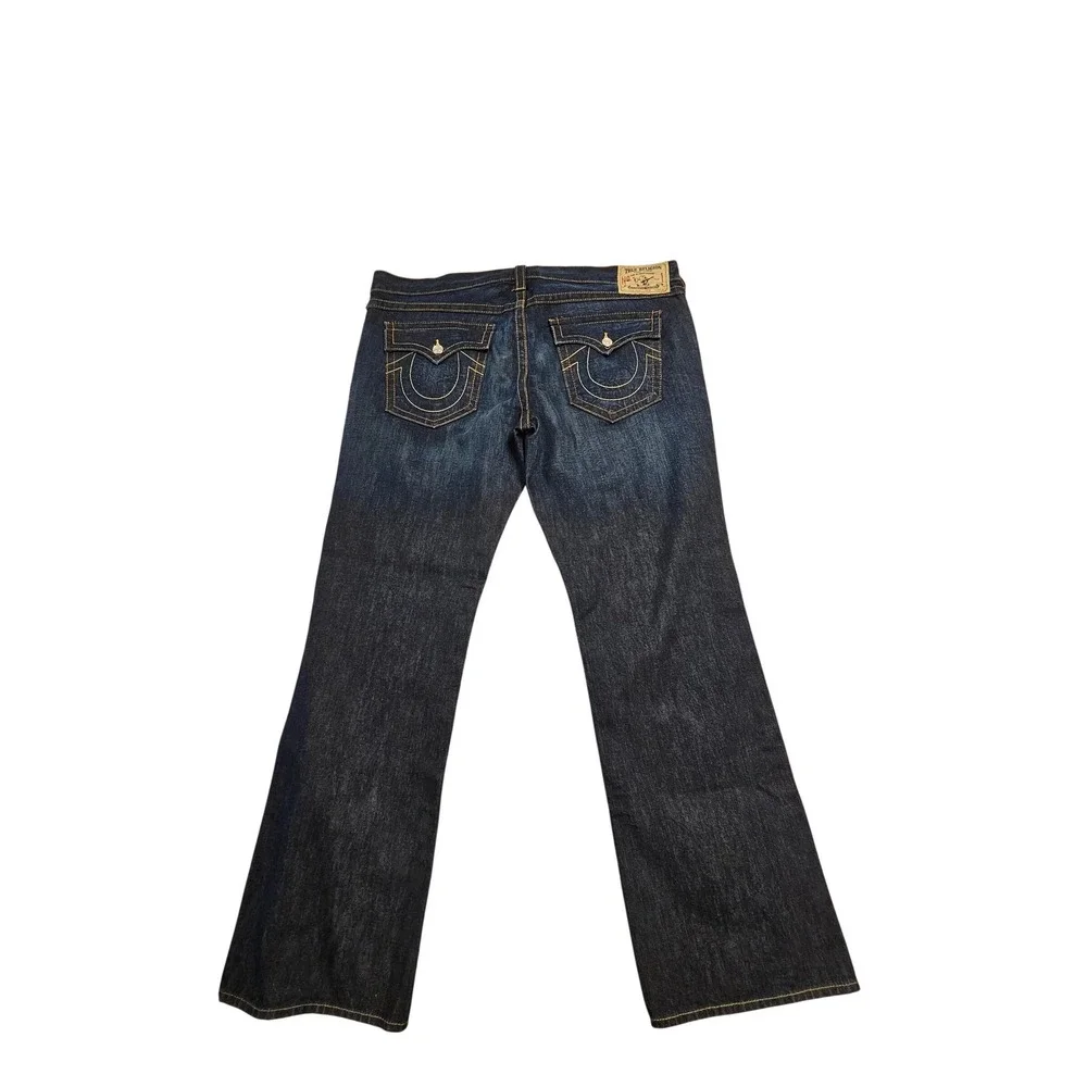 True‎ Religion Ricky Straight Leg Jeans Mens 44x34 Dark Wash FLAP USA Distressed